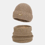Winter Fleece-Lined Knit Beanie Hat With Warm Scarf