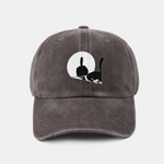 Middle Paw Cat Print Washed Baseball Cap