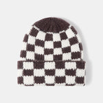 Unisex Autumn/Winter Thick Double-Layer Checkerboard Knitted Hat Outdoor Warm Couple Cap