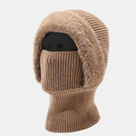 Solid Color Velvet Warm Knitted Hat With Scarf