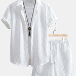 Twist Geometry Jacquard Button Up Shirt & Drawstring Shorts