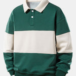 Relax Fit Color Block Polo Collar Sweatshirt