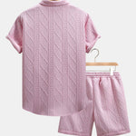Twist Geometry Jacquard Button Up Shirt & Drawstring Shorts