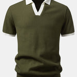 Contrast Knit Waffle Johnny Collar Polo
