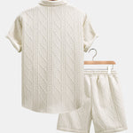 Twist Geometry Jacquard Button Up Shirt & Drawstring Shorts