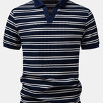 Stripe Waffle Johnny Collar Polo