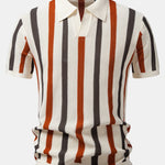 Striped Knit Johnny Collar Polo
