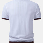 Striped Textured Johnny Collar Open Knit Polo
