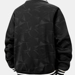 Teddy Lined Geometric Print Baseball Jacket