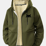 Black Cat Print Teddy Lined Zipper Hoodie