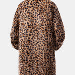 Faux Fur Leopard Notch Lapel Overcoat