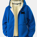 Black Cat Print Teddy Lined Zipper Hoodie