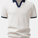 Contrast Knit Waffle Johnny Collar Polo