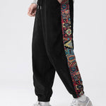 Ethnic Geometric Jacquard Patchwork Corduroy Pants