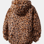 Faux Fur Leopard Zip Up Hooded Coat