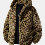 Faux Fur Leopard Zip Up Hooded Coat