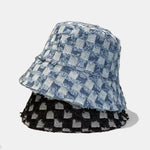 Vintage Washed Denim Checkerboard Basin Hat