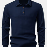 Long Sleeved Knitted Waffle Polo Shirt