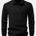 Long Sleeved Knitted Waffle Polo Shirt