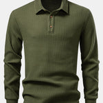Long Sleeved Knitted Waffle Polo Shirt