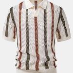 Striped Crochet V Neck Polo