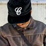 Unisex Vintage Plush Embroidered Letter Flat Brim Baseball Cap