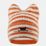 Black Cat Embroidered Thick Plush Cat Ear Beanie Hat