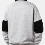Relax Fit Los Angeles Print Color Block Polo Collar Sweatshirt