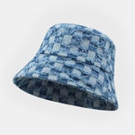 Vintage Washed Denim Checkerboard Basin Hat