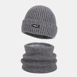 Winter Fleece-Lined Knit Beanie Hat With Warm Scarf