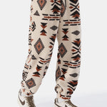 Tribal Geometry Pattern Teddy Jogger Pants
