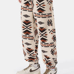 Tribal Geometry Pattern Teddy Jogger Pants