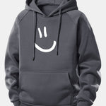Smiley Face Print Drawstring Hoodie & Smiley Face Print Jogger Pants
