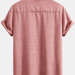 Short Sleeve Stand Collar Shirt & Linen Drawstring Shorts
