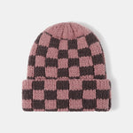 Unisex Autumn/Winter Thick Double-Layer Checkerboard Knitted Hat Outdoor Warm Couple Cap