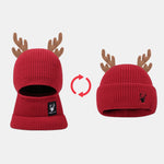 Funky Reindeer Festive Design Warm Winter Beanie Hat With Face Mask