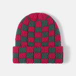 Unisex Autumn/Winter Thick Double-Layer Checkerboard Knitted Hat Outdoor Warm Couple Cap