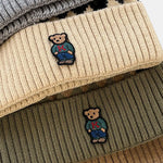 Warm Knitted Hat With A Little Bear Embroidery Pattern