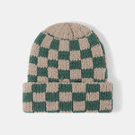 Unisex Autumn/Winter Thick Double-Layer Checkerboard Knitted Hat Outdoor Warm Couple Cap