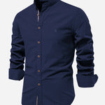 Long Sleeve Linen Look Stand Collar Shirt