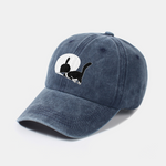 Middle Paw Cat Print Washed Baseball Cap