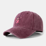 Pink Panther With V Sign Print Washed Baseball Cap