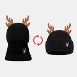 Funky Reindeer Festive Design Warm Winter Beanie Hat With Face Mask