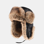 Faux Fur Leather Bomber Hat With Ear Flap