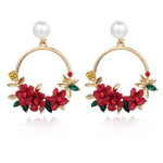 Elegant Gold Earrings with Flowers and Pearls