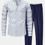 Long Sleeve Stripe Button Up Shirt & Slim Fit Tapered Trousers
