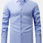 Long Sleeve Dress Shirt with Faux Gemstone Metal Rim Buttons