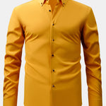 Long Sleeve Dress Shirt with Faux Gemstone Metal Rim Buttons