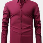 Long Sleeve Dress Shirt with Faux Gemstone Metal Rim Buttons