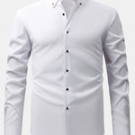 Long Sleeve Dress Shirt with Faux Gemstone Metal Rim Buttons